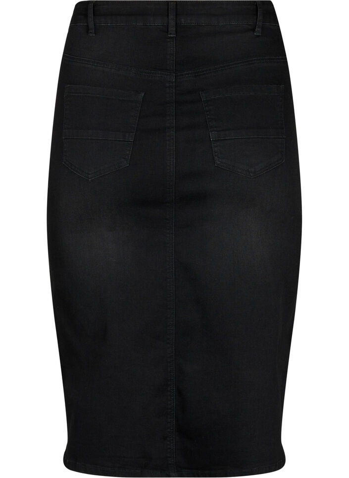 Denim midi-rok met split, Black, Packshot