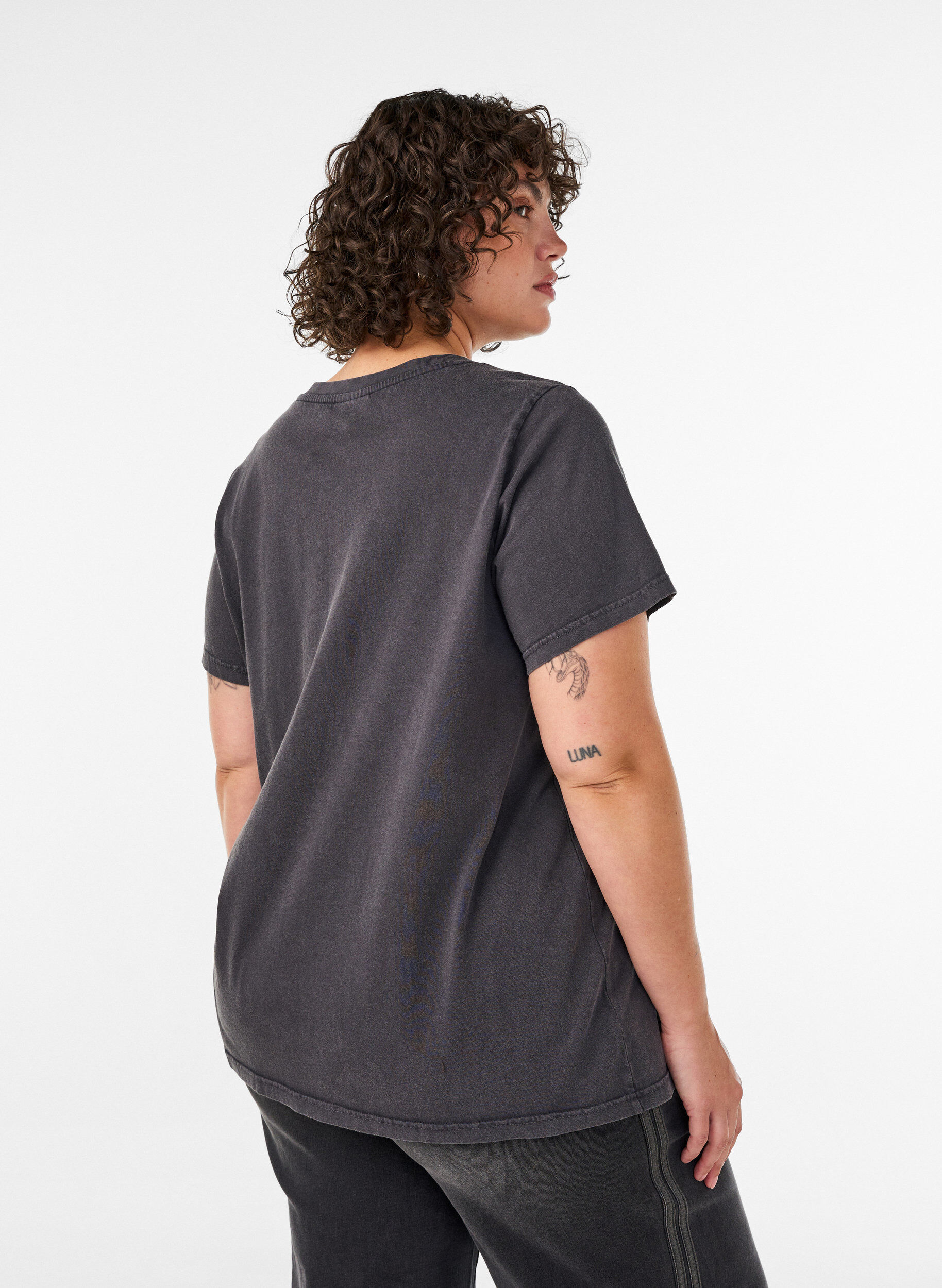 ZizziT-shirt van biologisch katoen met print, Zwart, Model image number 2