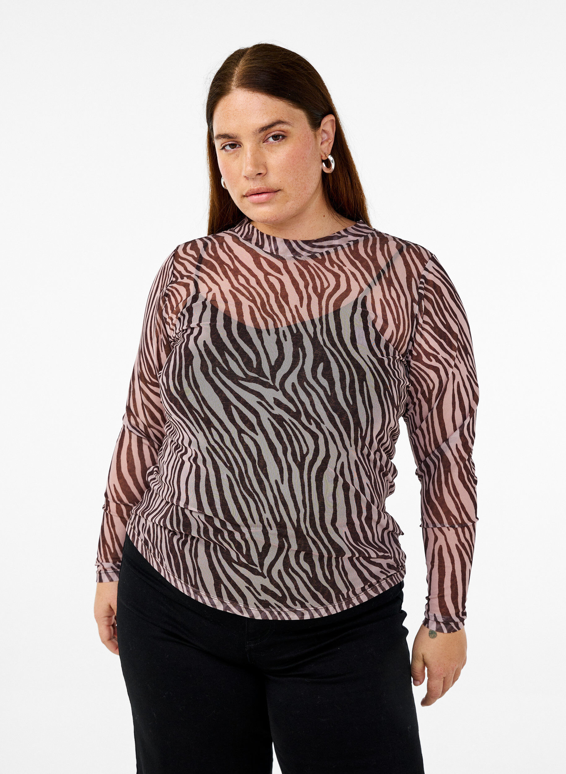 ZizziMesh top met zebra print, Zwart, Model image number 0