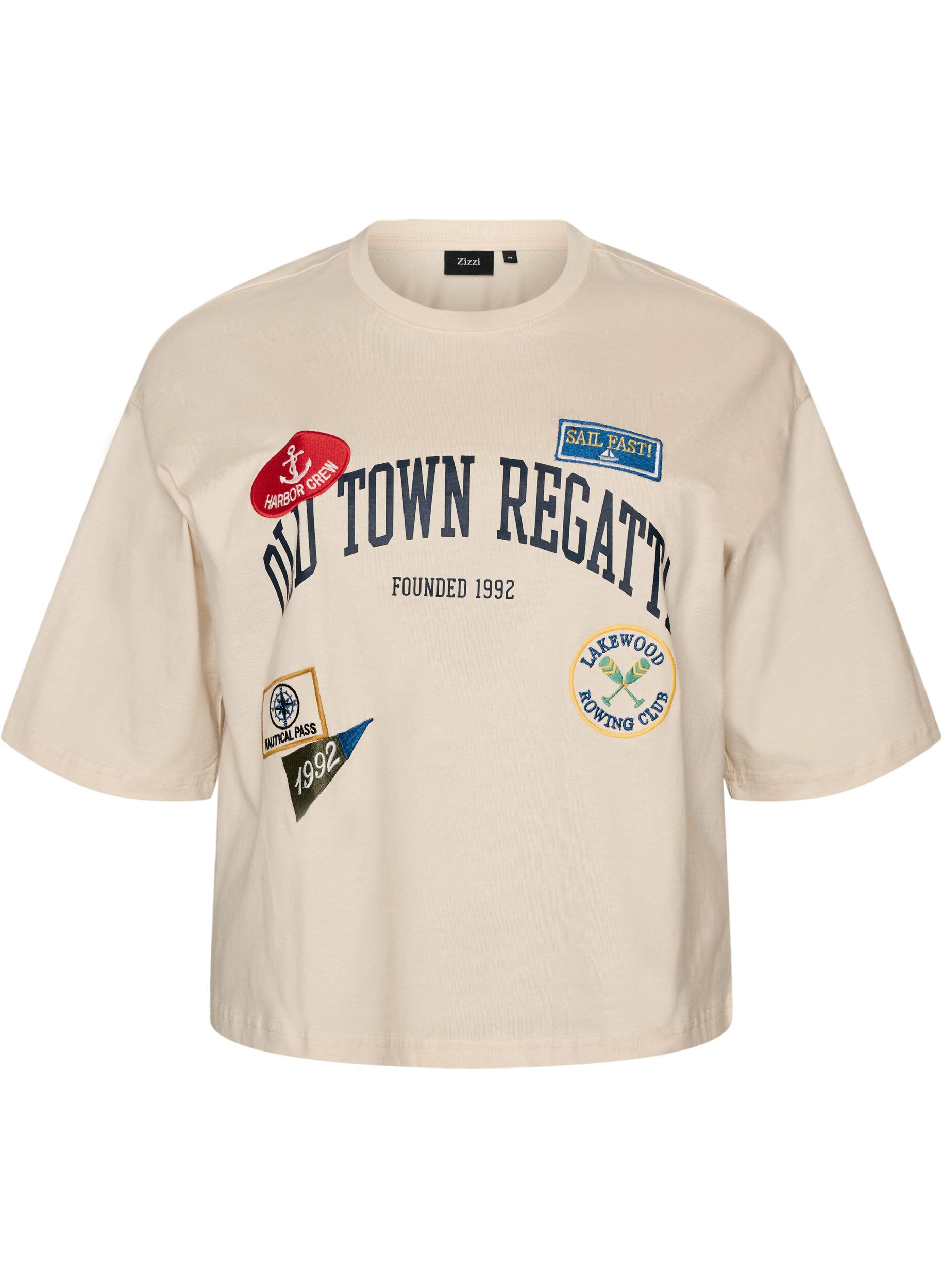 T-shirt met tekstprint en badges