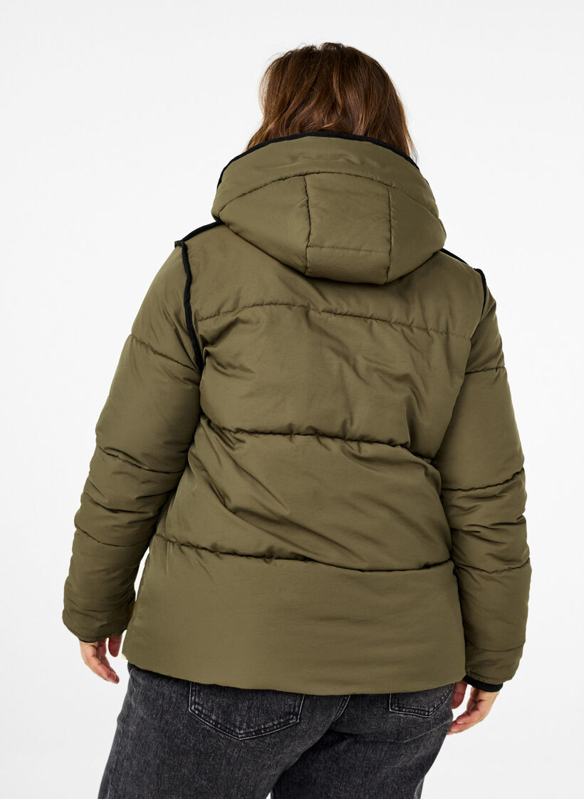 Korte puffer jas met contrastdetails, Groen, Model image number 2