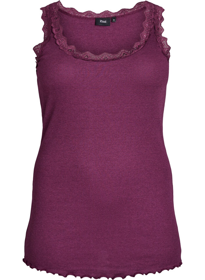 Top met kanten rand, Donker Bordeaux, Packshot image number 0