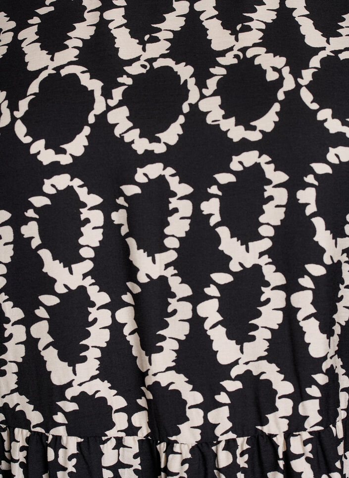 Jurk met lange mouwen, print en strikjes, Zwart, Packshot image number 2