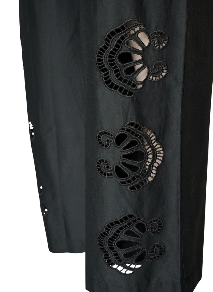Katoenen broek met geborduurde uitsnijdingen, Zwart, Packshot image number 3