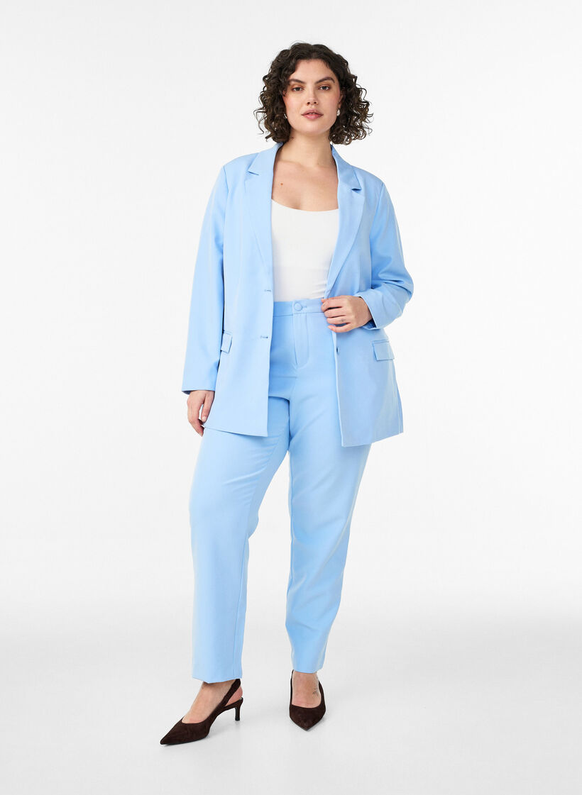 Broek met zakken en rechte pijpen, Blauw, Model image number 0