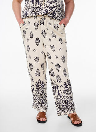 ZizziLosse broek met print en hoge taille, Beige, Model image number 3
