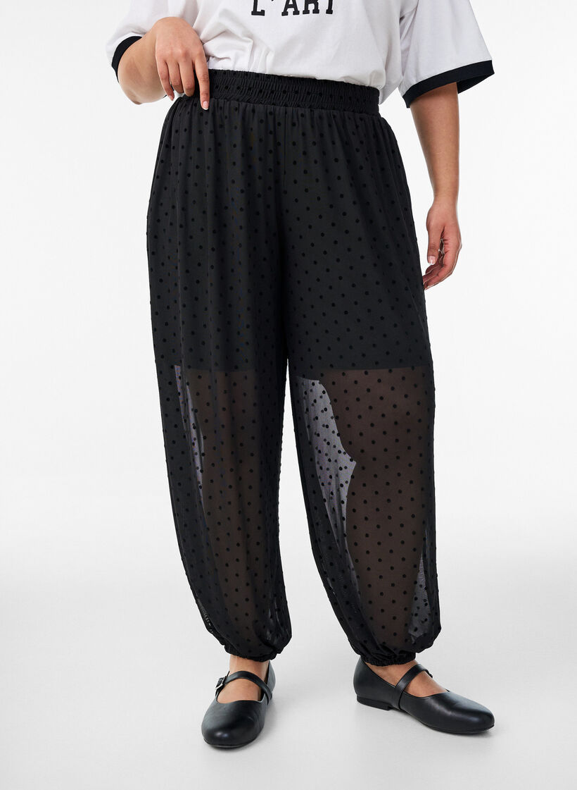 Mesh ballonnenbroek met polkadots, Zwart, Model image number 2