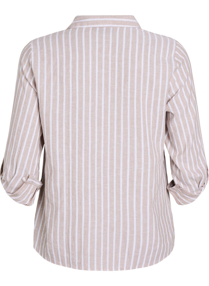 Linnen en viscose shirt met 3/4 mouwen, Beige, Packshot image number 1