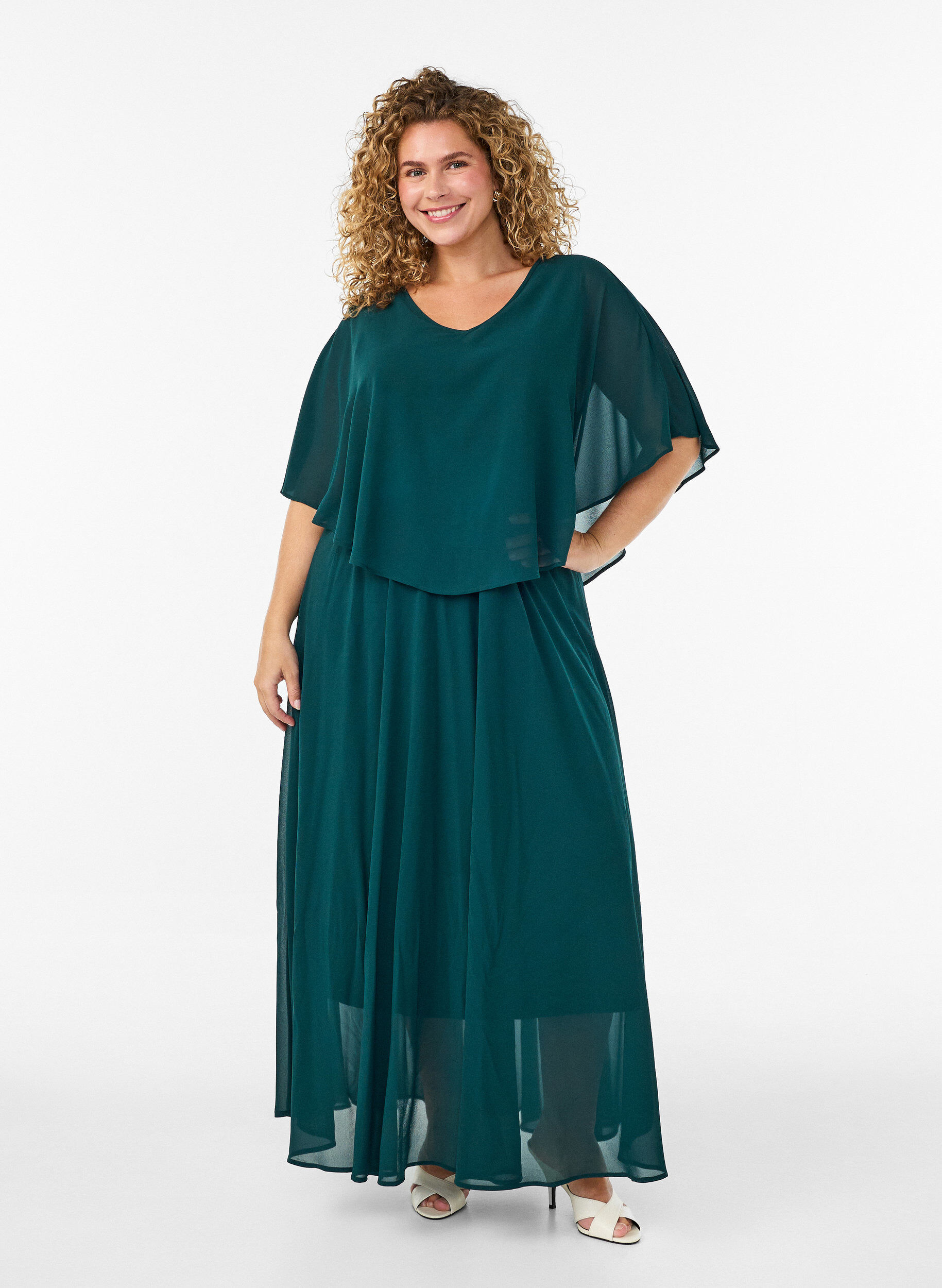 Maxijurk met korte mouwen en een A-vorm, Groen, Model