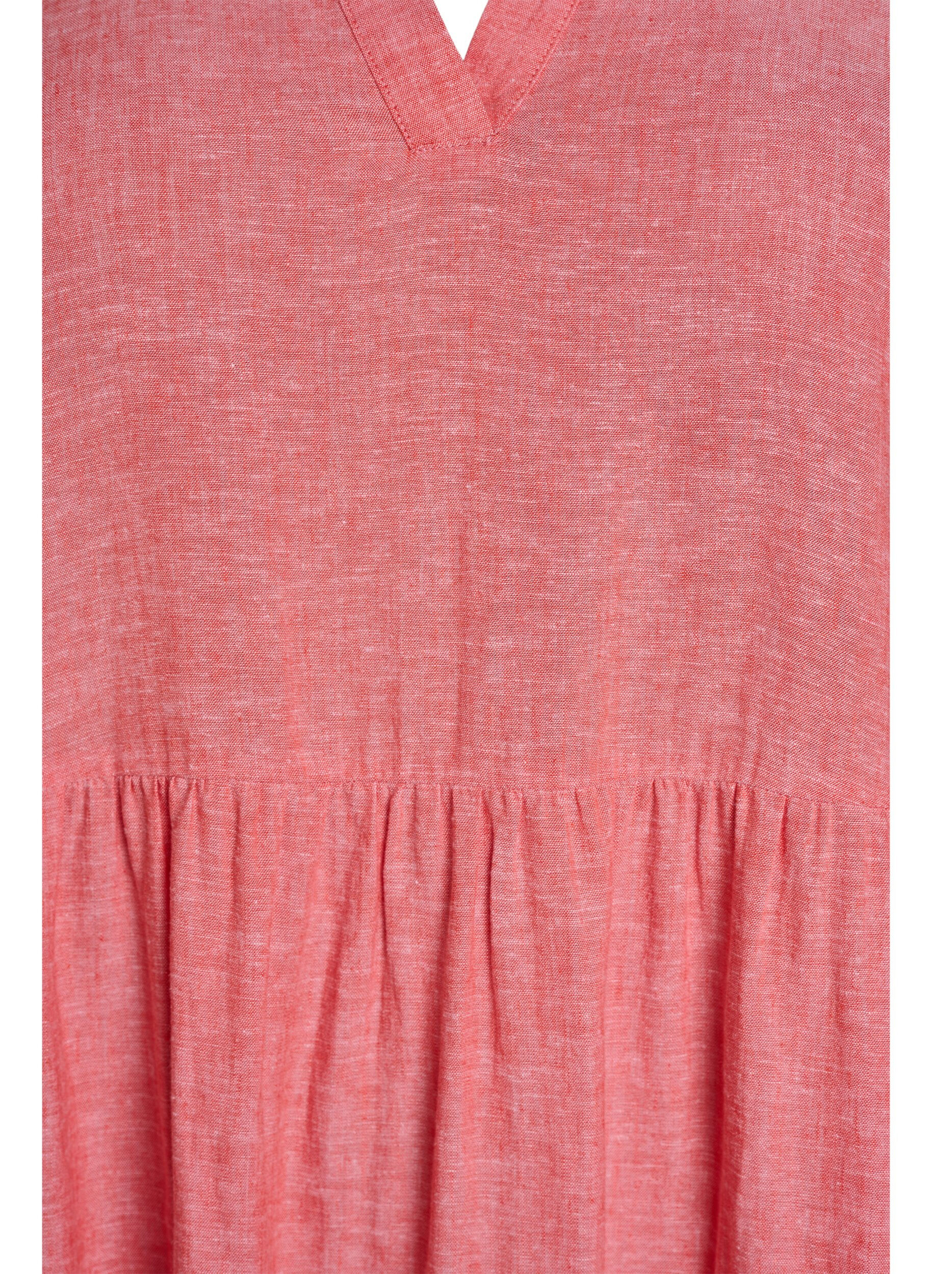 Zizzi Robe A-line longueur genou en lin et viscose, Corail, Packshot image number 2