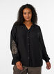 Viscose shirt met geborduurde mouwen, Zwart, Model image number 0