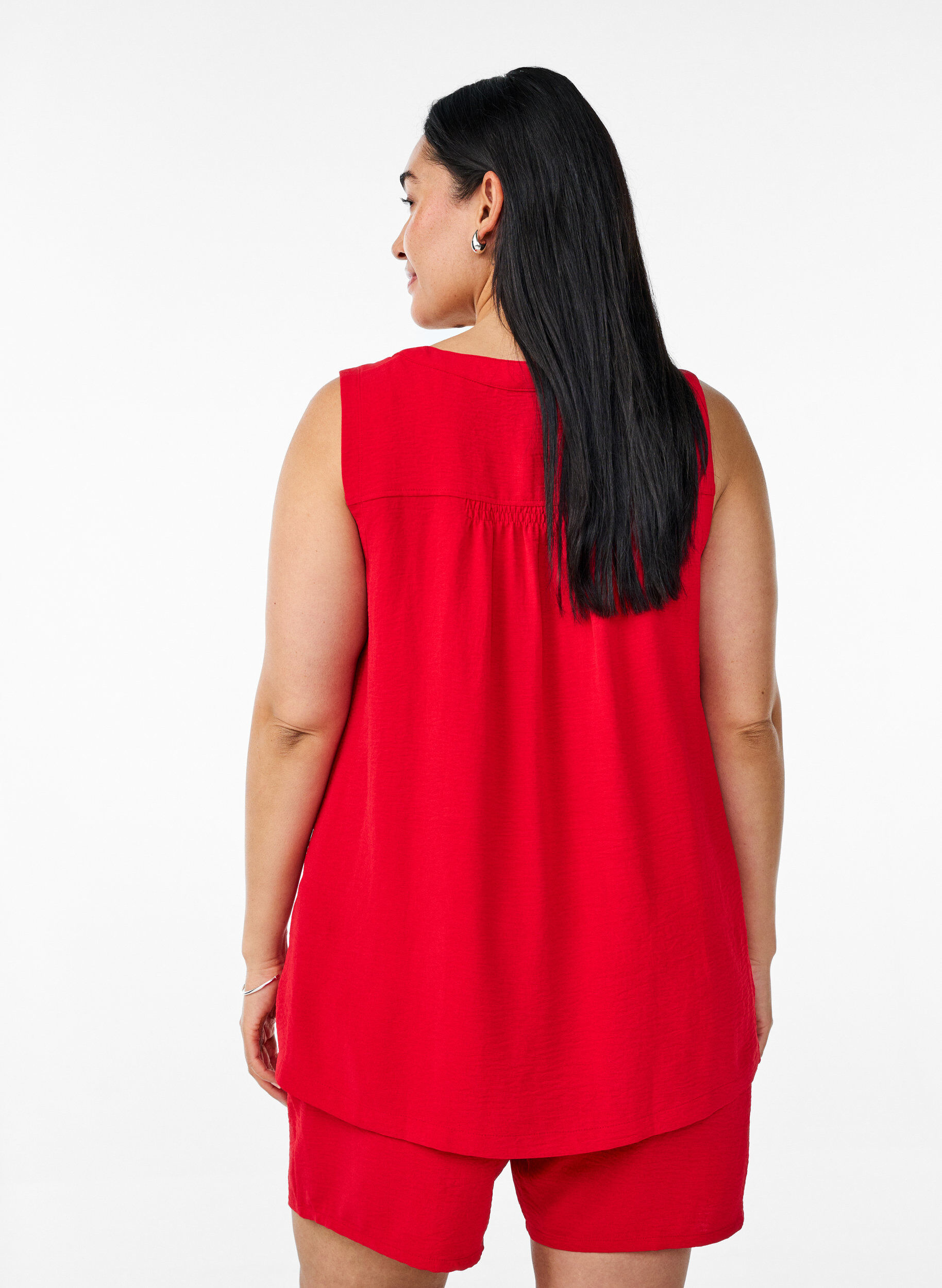 ZizziMouwloze top met kreukeffecten, Rood, Model image number 2