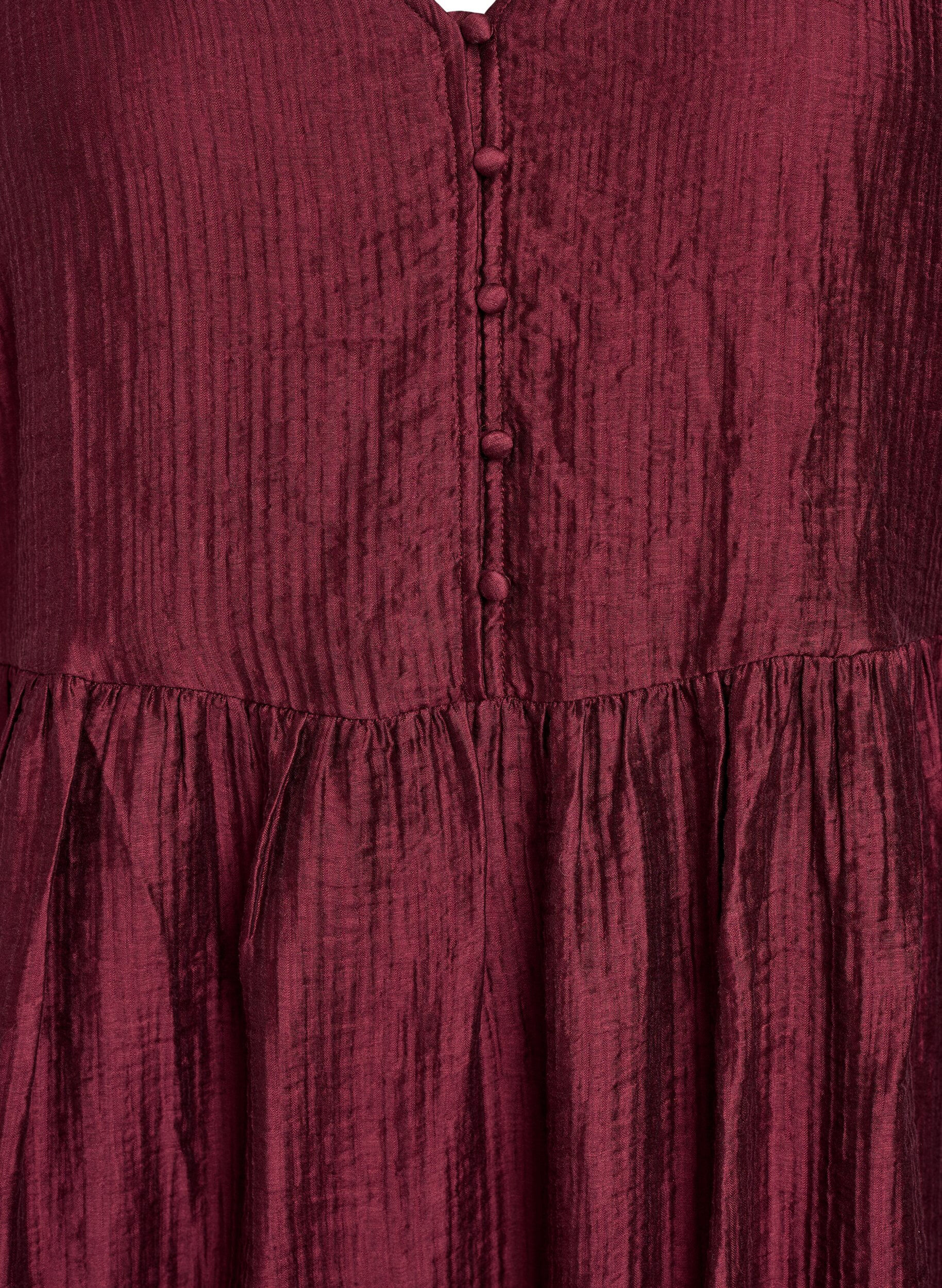 ZizziKorte jurk met textuur en korte ballonmouwen, Rood, Packshot image number 2