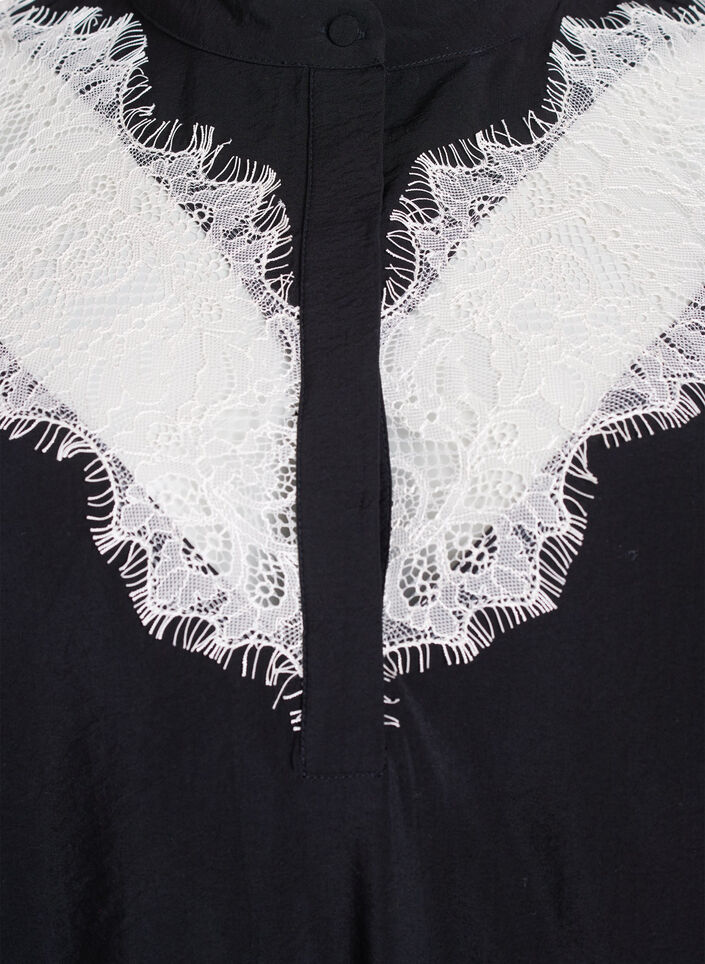Blouse met korte mouwen en kanten details, Zwart, Packshot image number 2