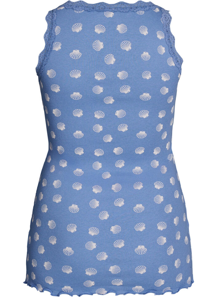 Top met print en kanten rand, Blauw, Packshot image number 1
