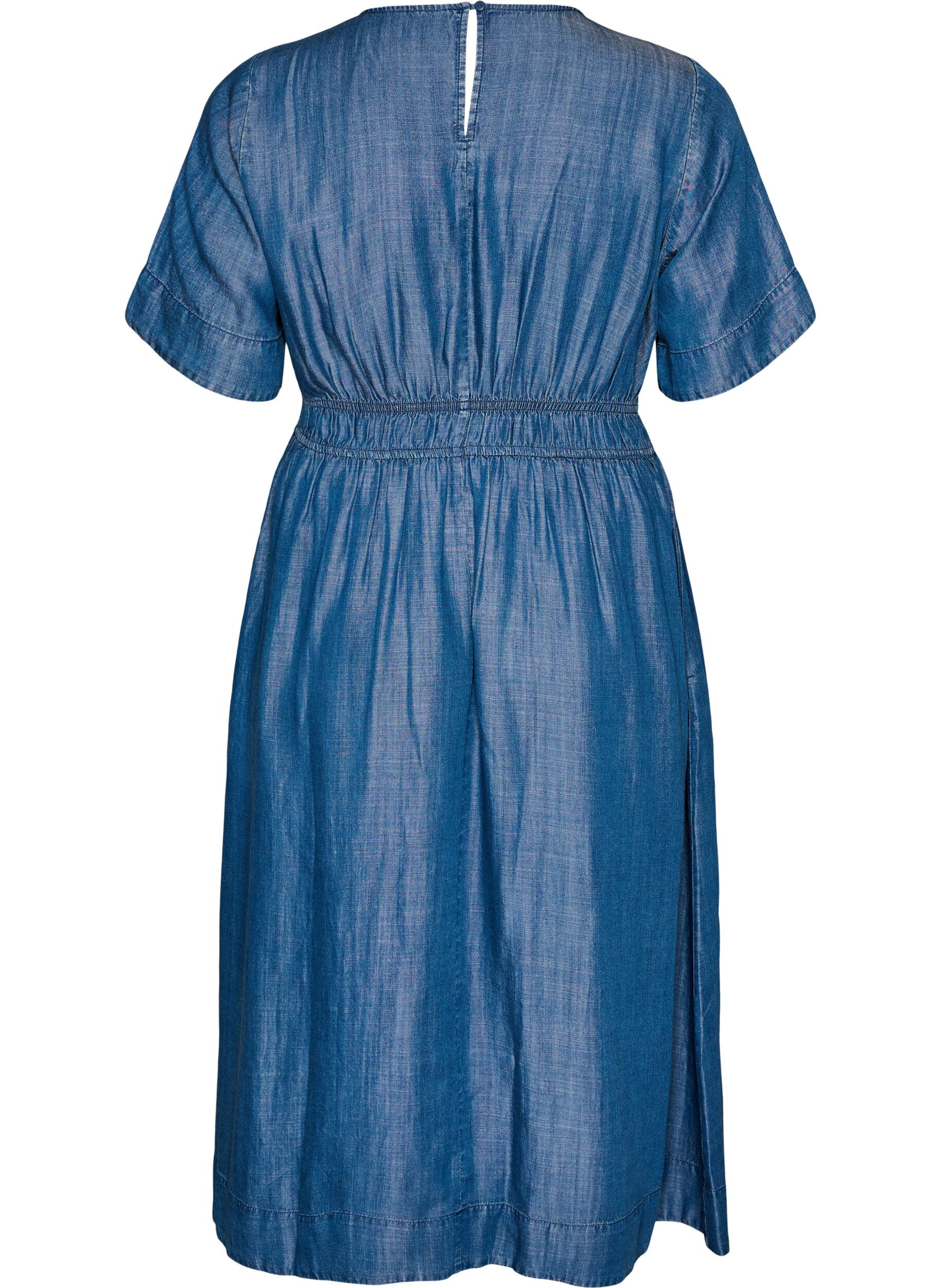ZizziMidijurk in een denimlook met een elastische taille, Blauw, Packshot image number 1