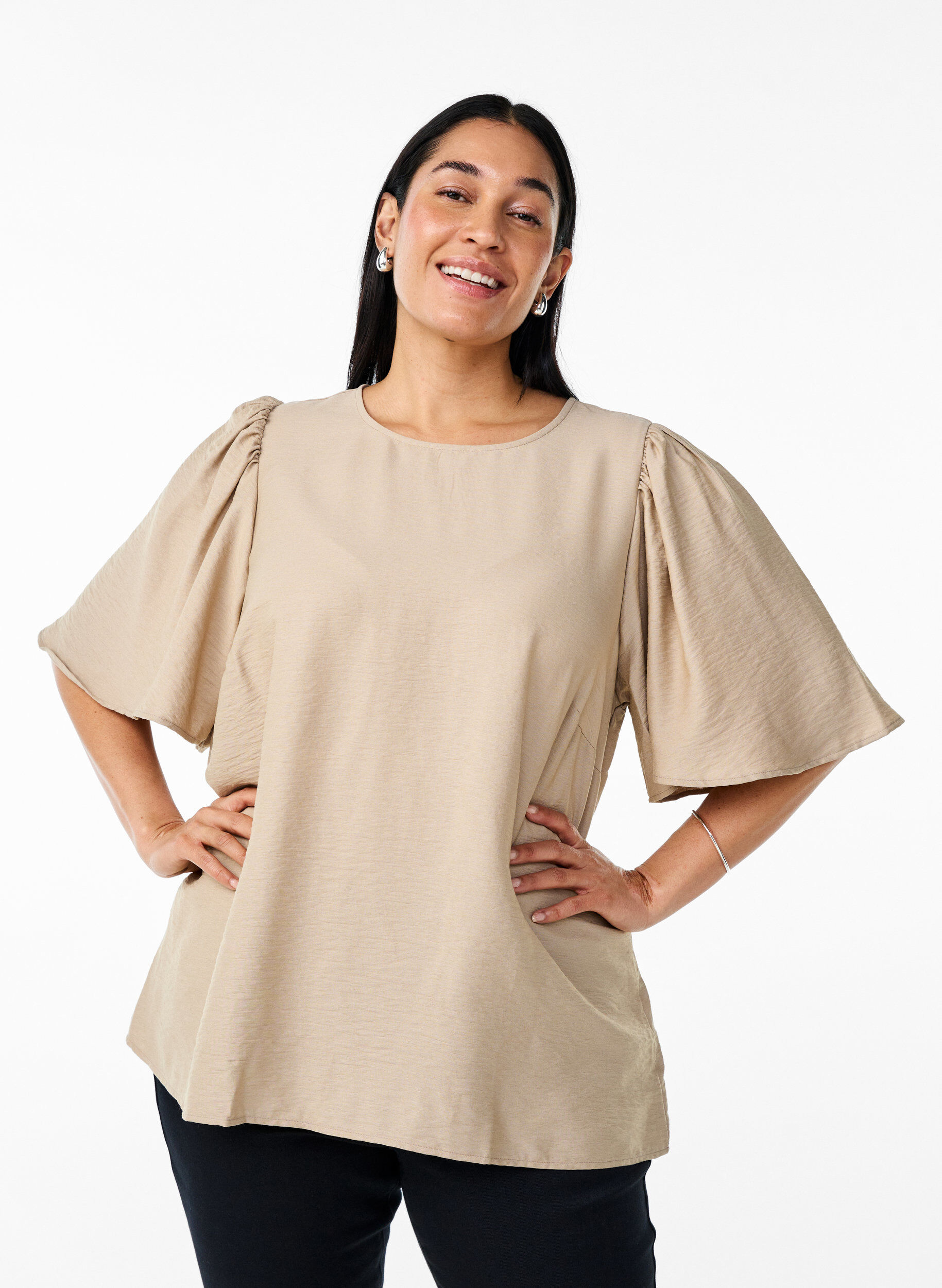 ZizziBlouse met korte, wijde mouwen, Beige, Model image number 0