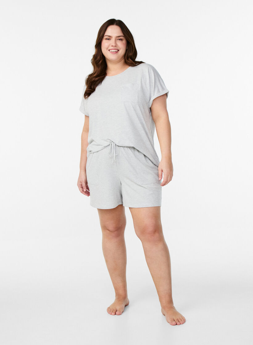 Gestreepte pyjamashorts met hoge taille, LGM Stripe, Model image number 3