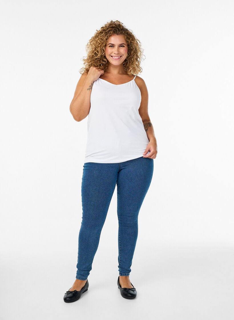 Basic strop top in katoen, Wit, Model image number 1