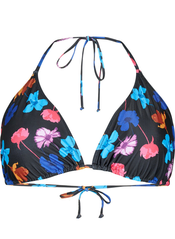 Driehoekige bikinitop met print, Zwart, Packshot image number 0