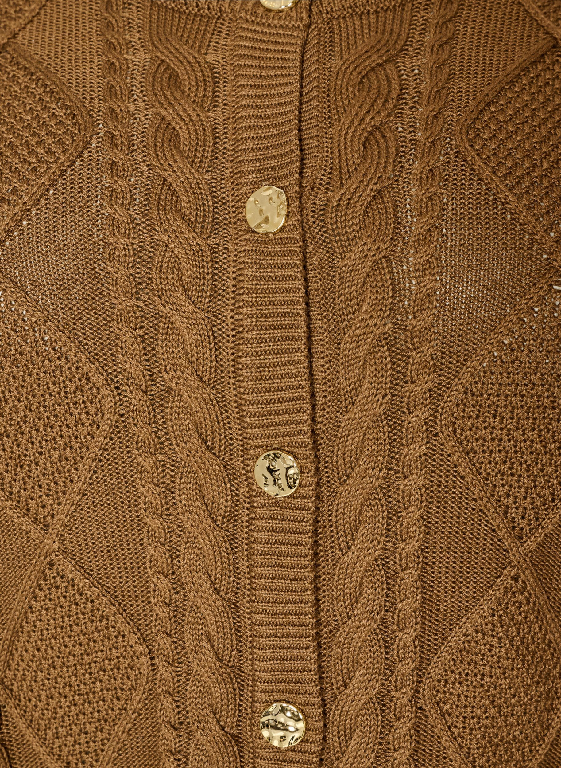 ZizziKabelgebreide cardigan met decoratieve knopen, Bruin, Packshot image number 2