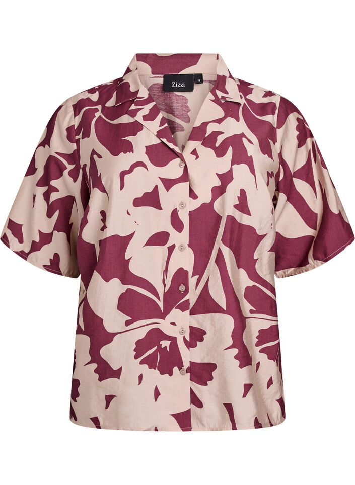 Shirt blouse met print en V-hals, Rood, Packshot image number 0