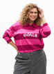 Gestreept poloshirt met geborduurde tekst, Roze, Model image number 0