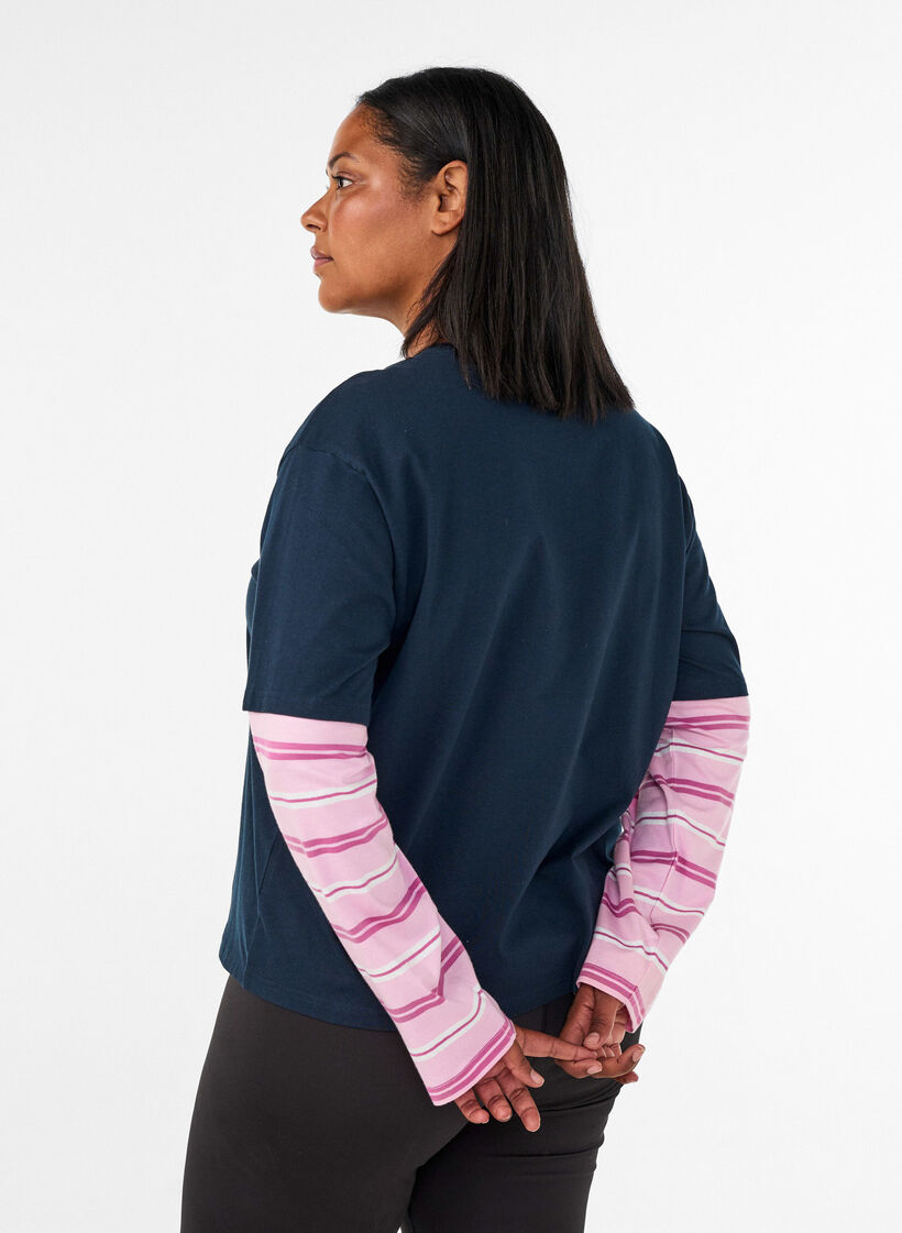 T-shirt met een sportieve gelaagde look, Blauw, Model image number 2