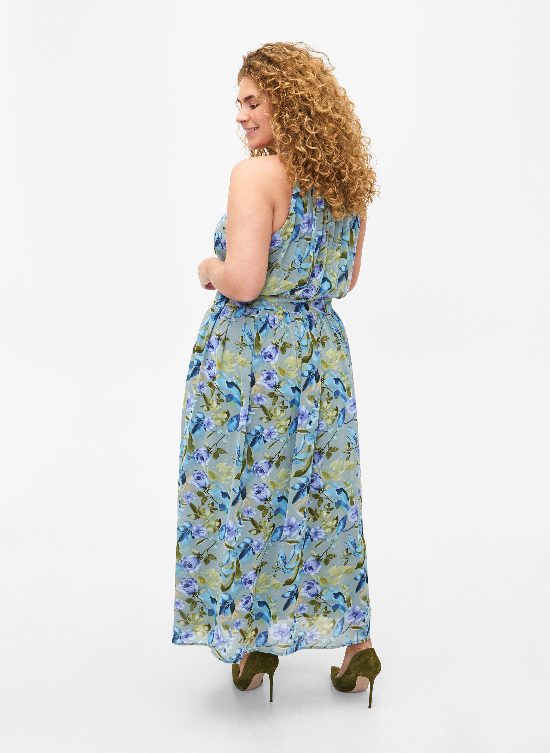 ZizziGebloemde maxi-jurk met halternek, Wrought Iron AOP, Model image number 1