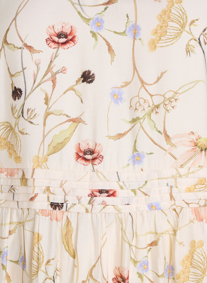 Midi-jurk met bloemen met een A-lijn vorm, Beige, Packshot image number 2
