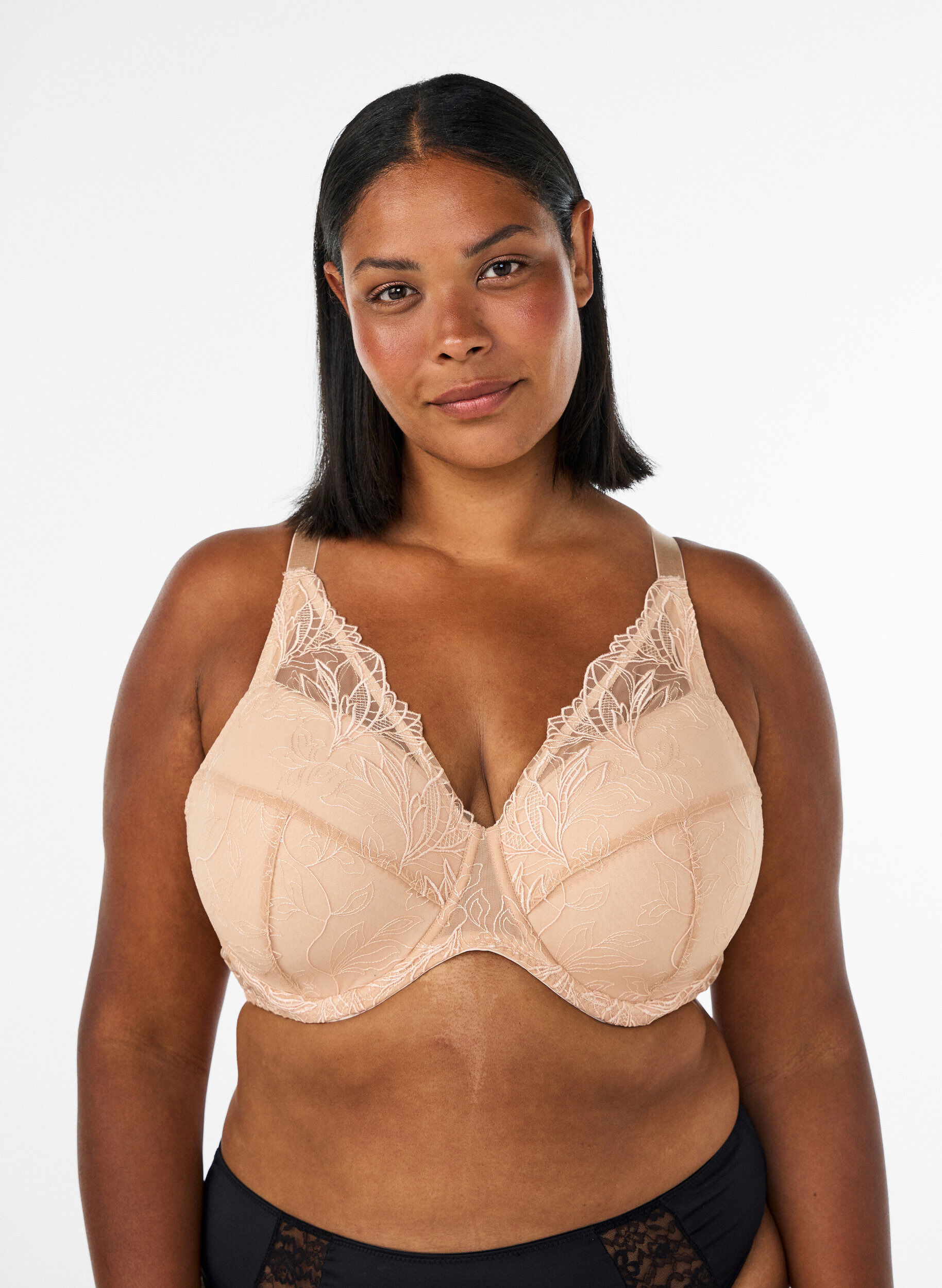 Gewatteerde kanten beha met beugel, Beige, Model