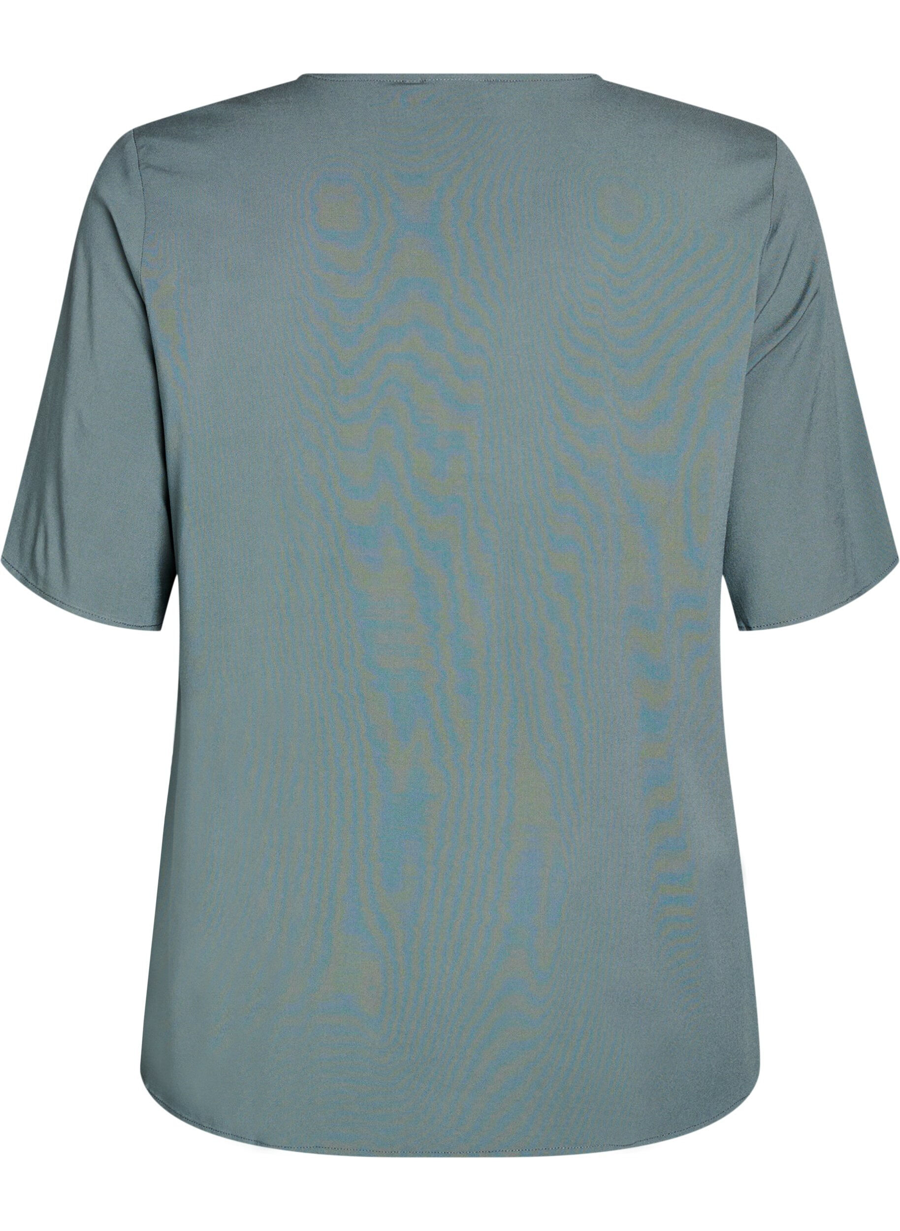 ZizziGeweven blouse met korte mouwen en ronde hals, Groen, Packshot image number 1