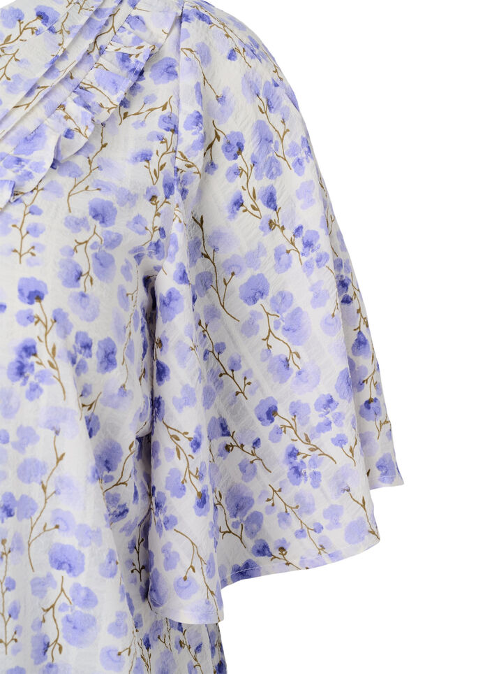 Blouse met V-hals, korte mouwen en bloemenprint, Wit, Packshot image number 3