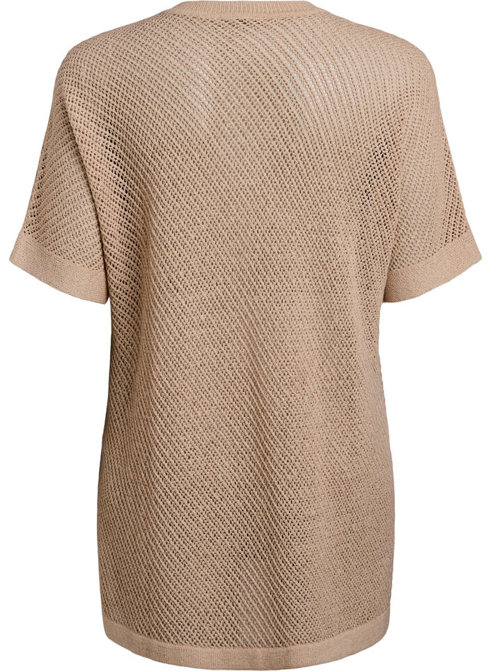 FLASH - Gebreide blouse met korte mouwen en V-hals, Beige, Packshot image number 1
