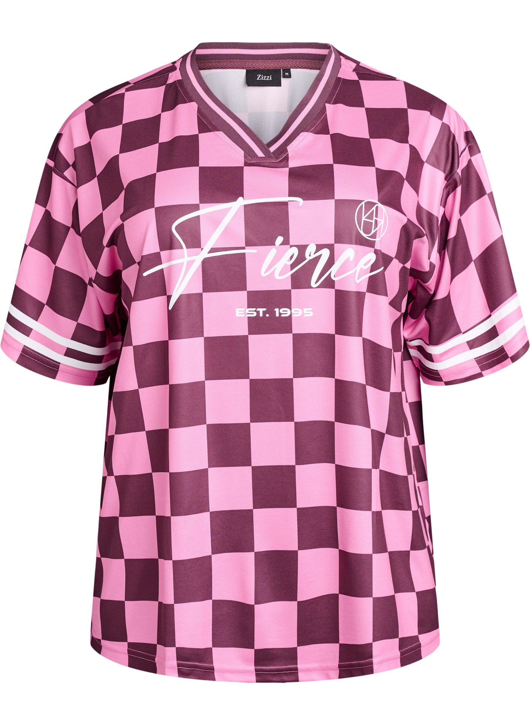 Sporty T-shirt met ruiten en tekstprint