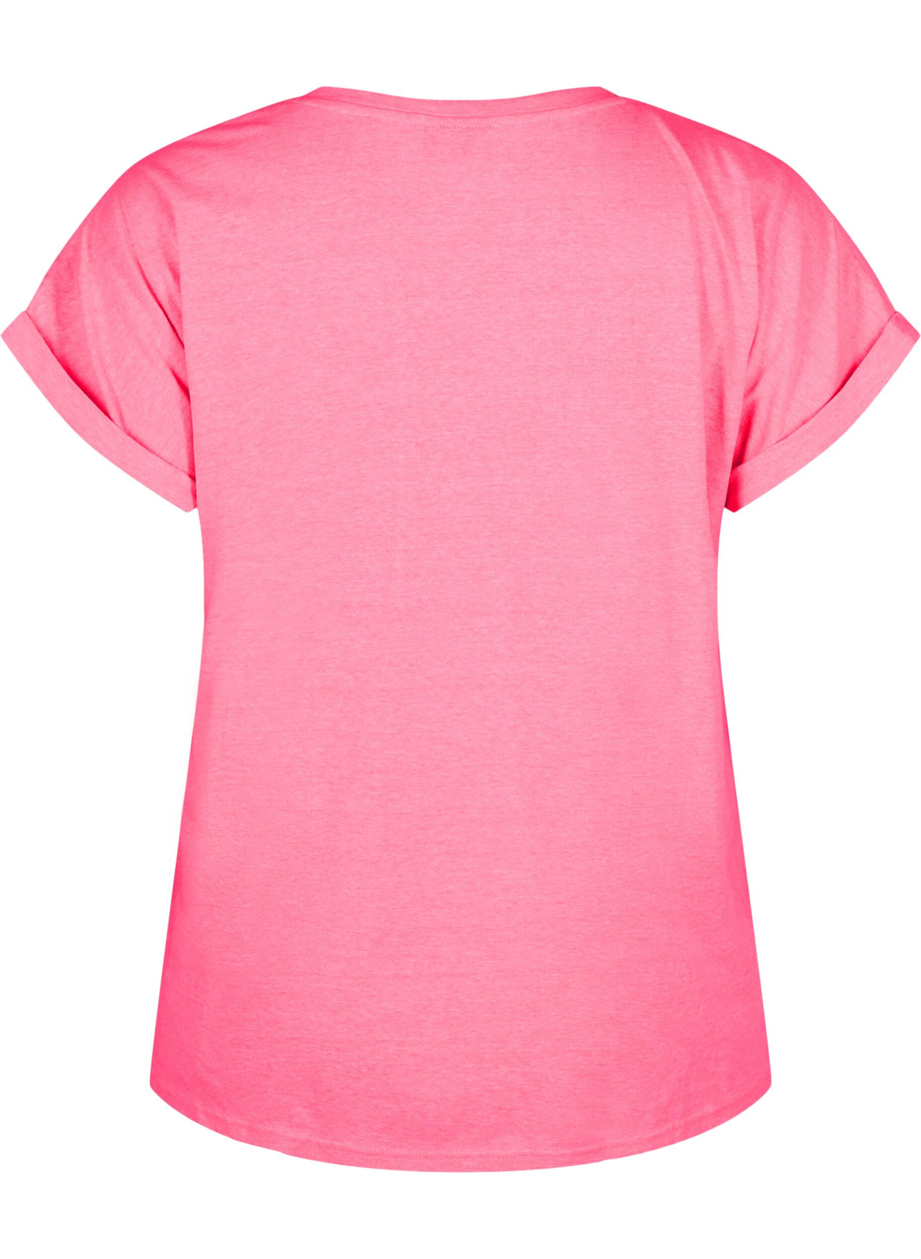 ZizziT-shirt van katoen in neon kleur, Roze, Packshot image number 1