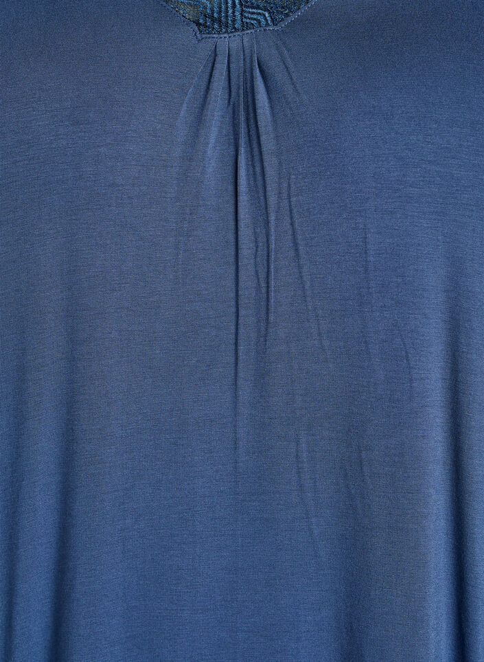 Viskose nachtjapon met korte mouwen en kanten afwerking, Blauw, Packshot image number 2