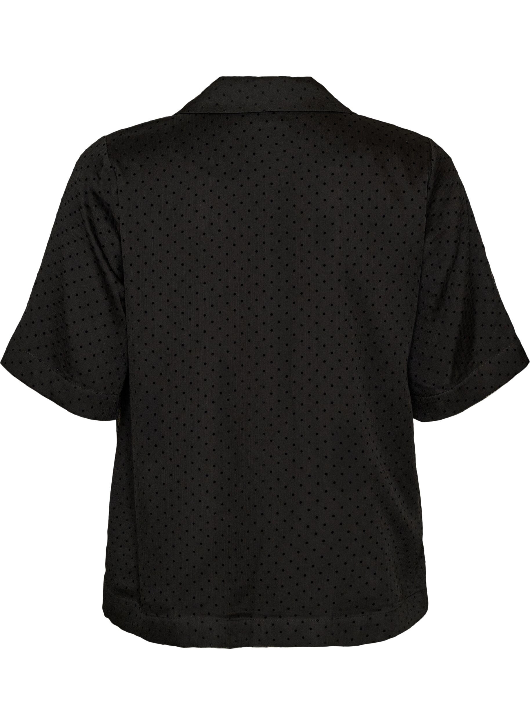 ZizziPolkadot blouse met revers, Zwart, Packshot image number 1