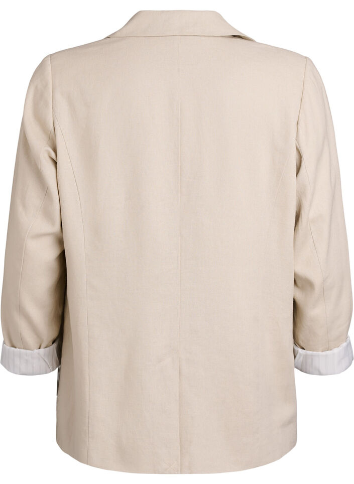 Blazer in linnen en viscose met revers en zakken, Beige, Packshot image number 1