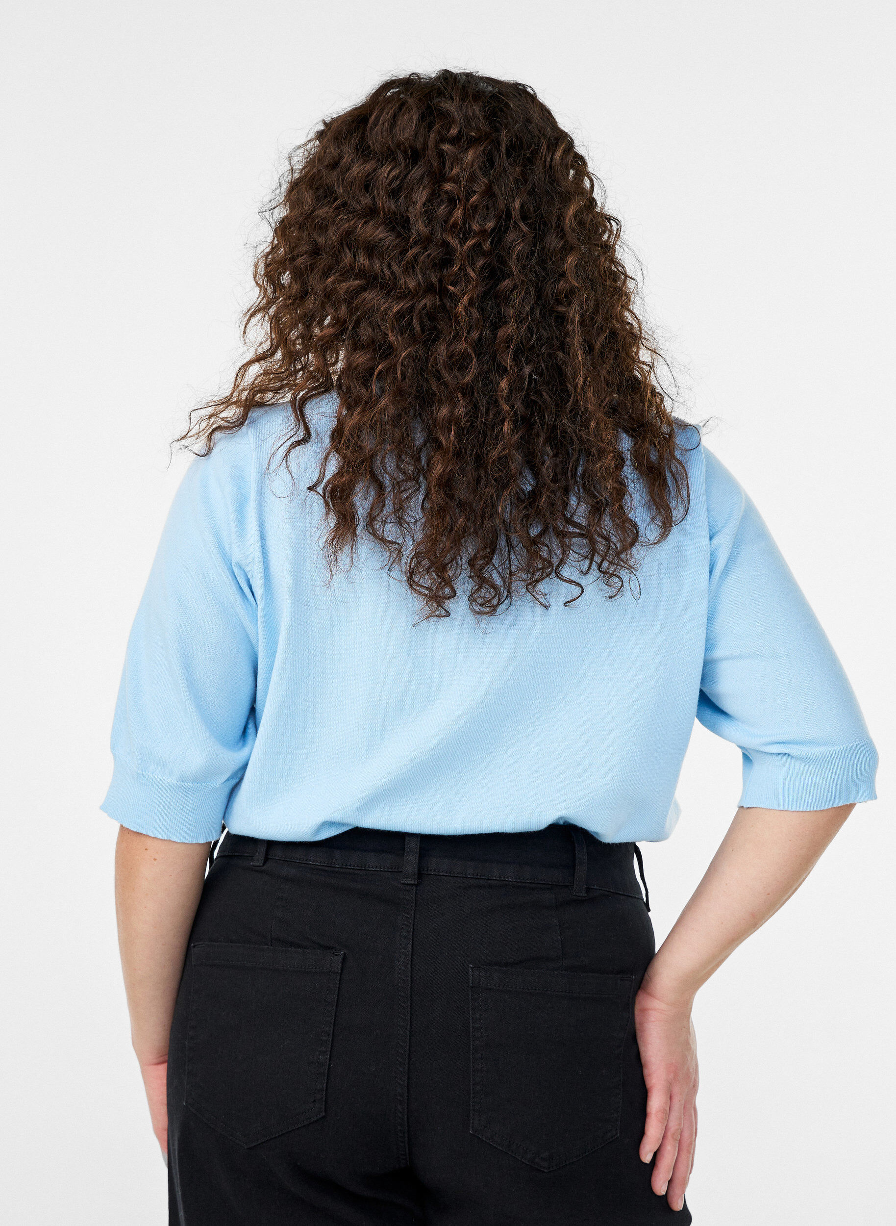 ZizziFijngebreide blouse met korte mouwen, Blauw, Model image number 2