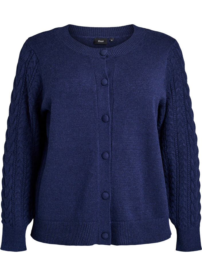 Cardigan met kabelbreisel mouwen, Blauw, Packshot image number 0