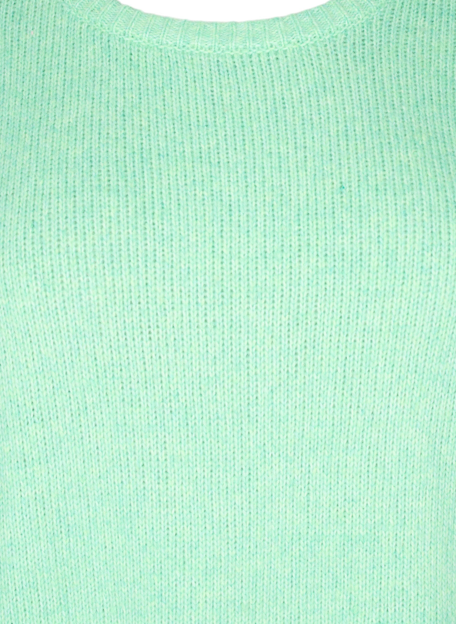 ZizziGebreide trui met lange mouwen met wol en een ronde hals, Light G. Green Mel., Packshot image number 2