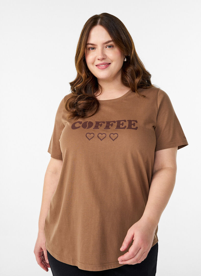 T-shirt met print, Bruin, Model image number 0