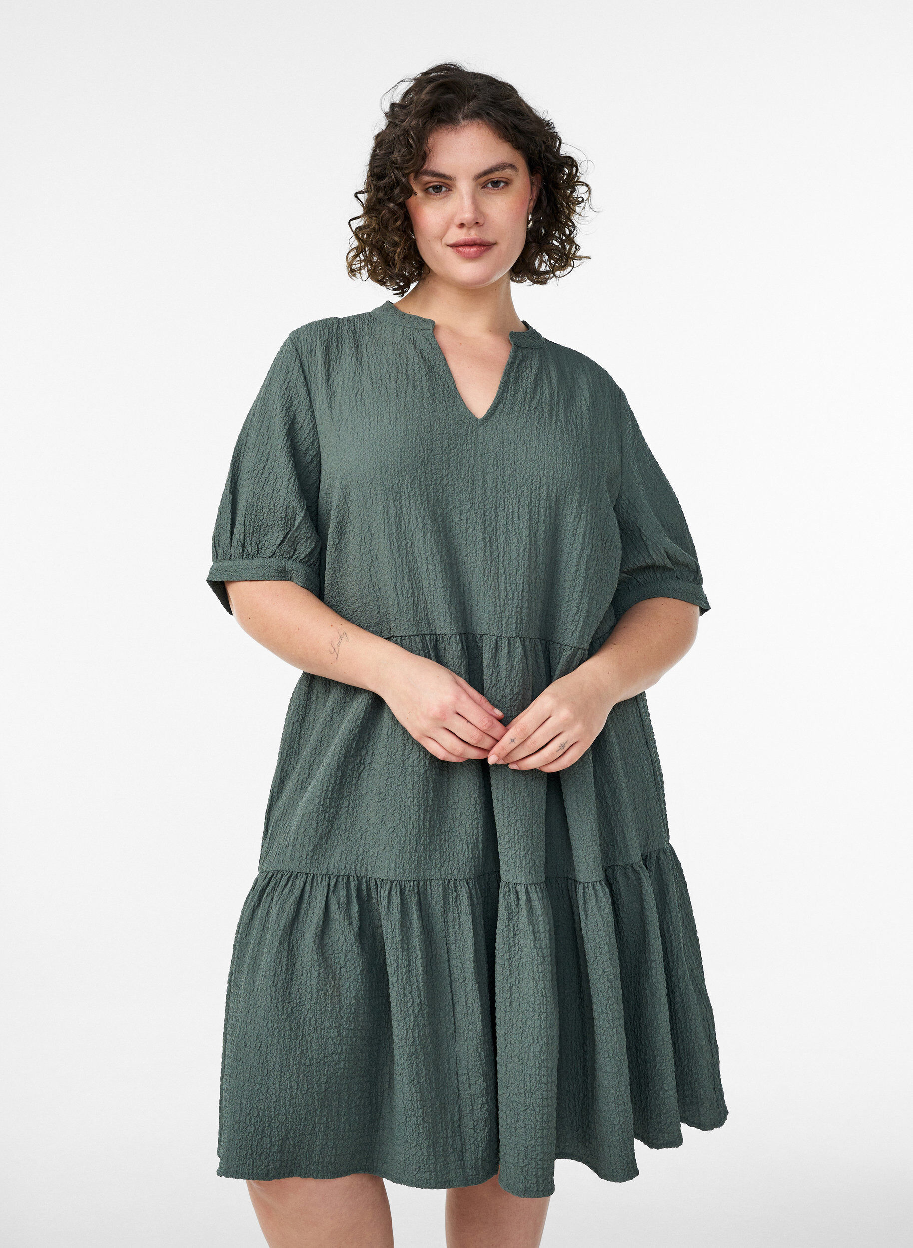 Korte A-lijn jurk, Groen, Model