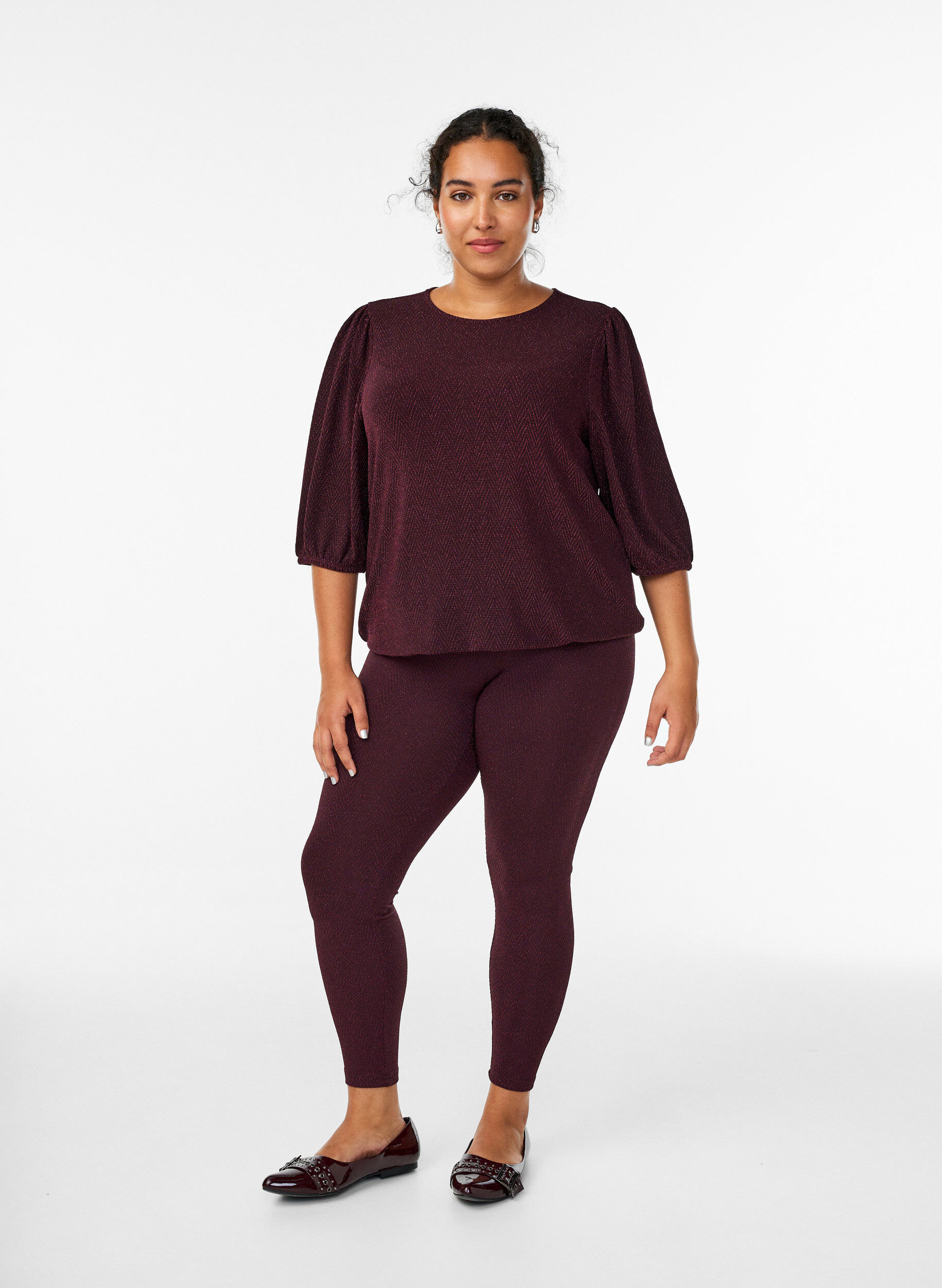 ZizziGlitterpatroon leggings, Donker Bordeaux, Model image number 1