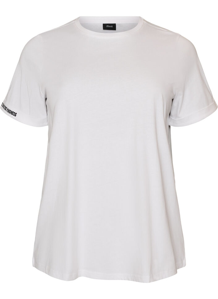 Katoenen T-shirt met geborduurde tekst, Wit, Packshot image number 0