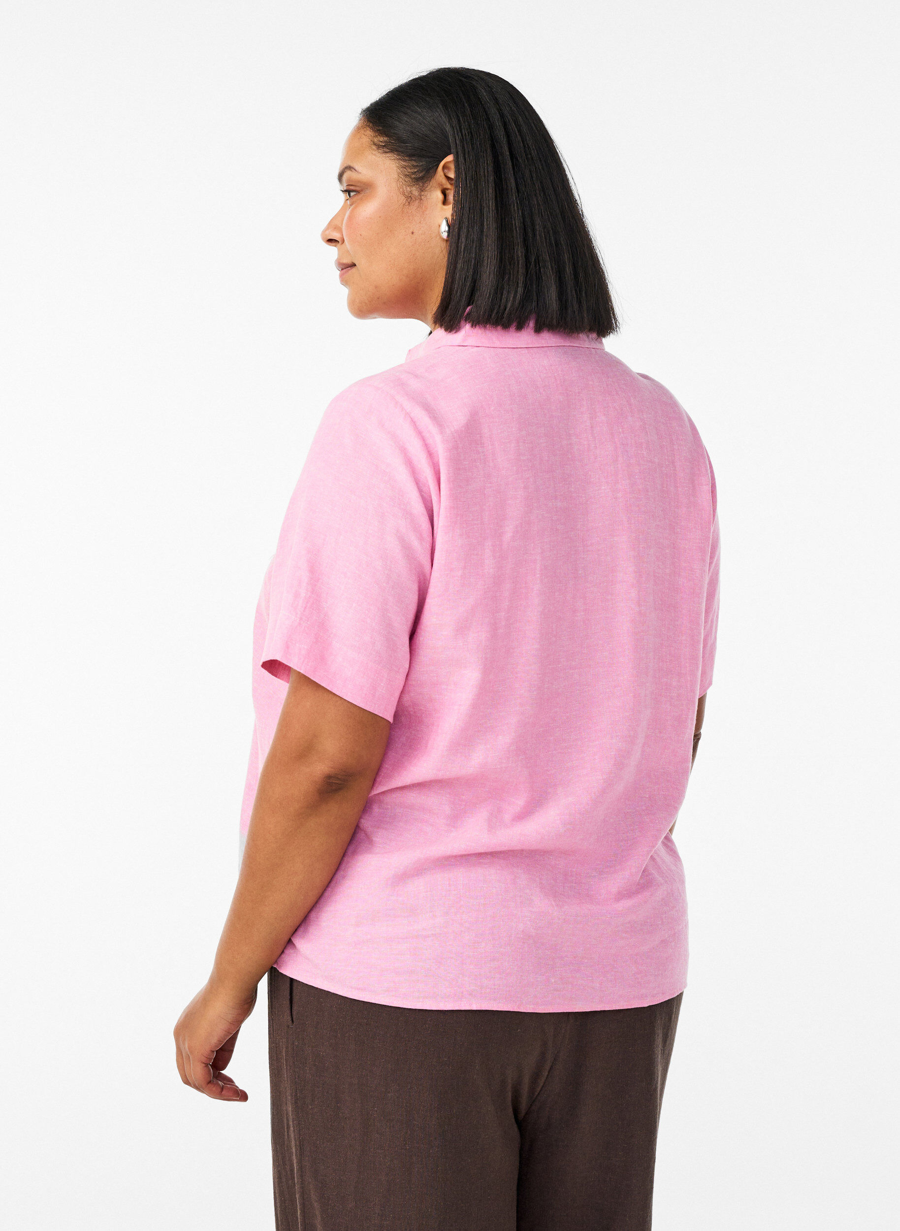 ZizziShirt met korte mouwen in linnen en viscose, Roze, Model image number 2