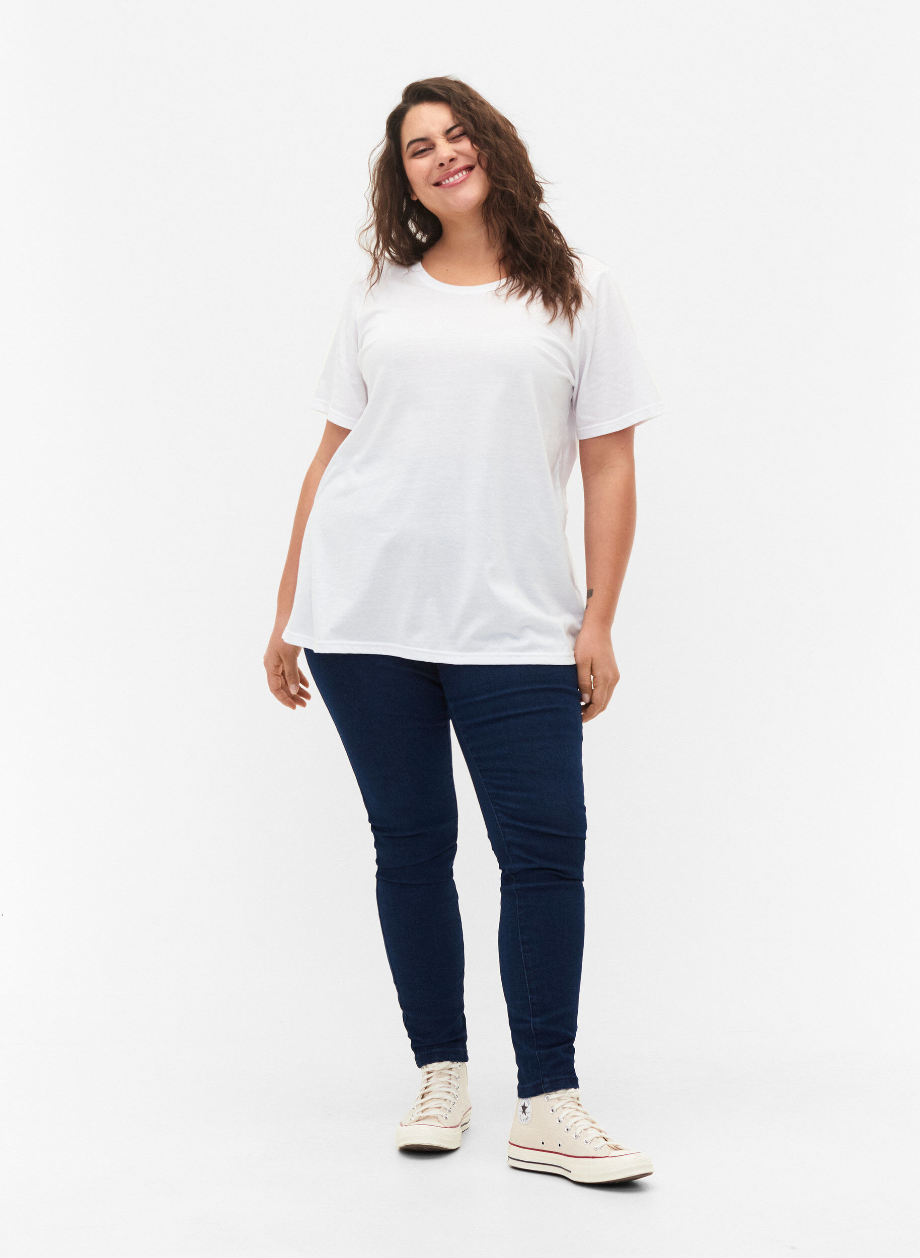 FLASH - Nauwsluitende jeggings met hoge taille, Blue denim, Model
