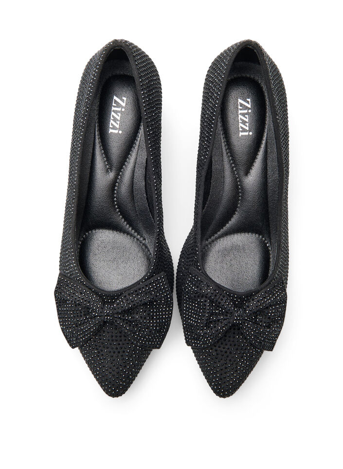 Wide fit - Pumps met strik en strass-steentjes, Black, Packshot