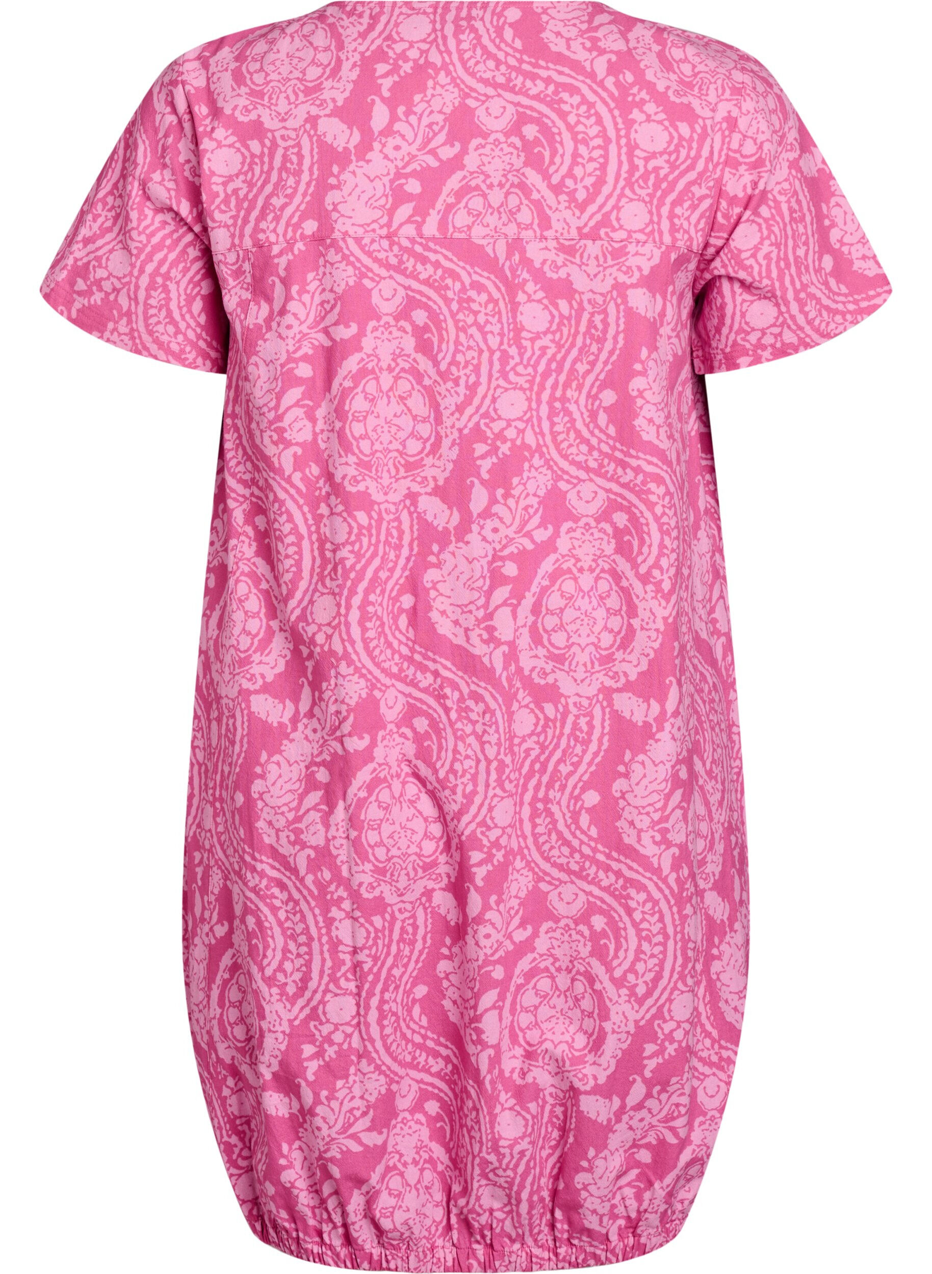 ZizziKatoenen jurk met korte mouwen en print, Roze, Packshot image number 1